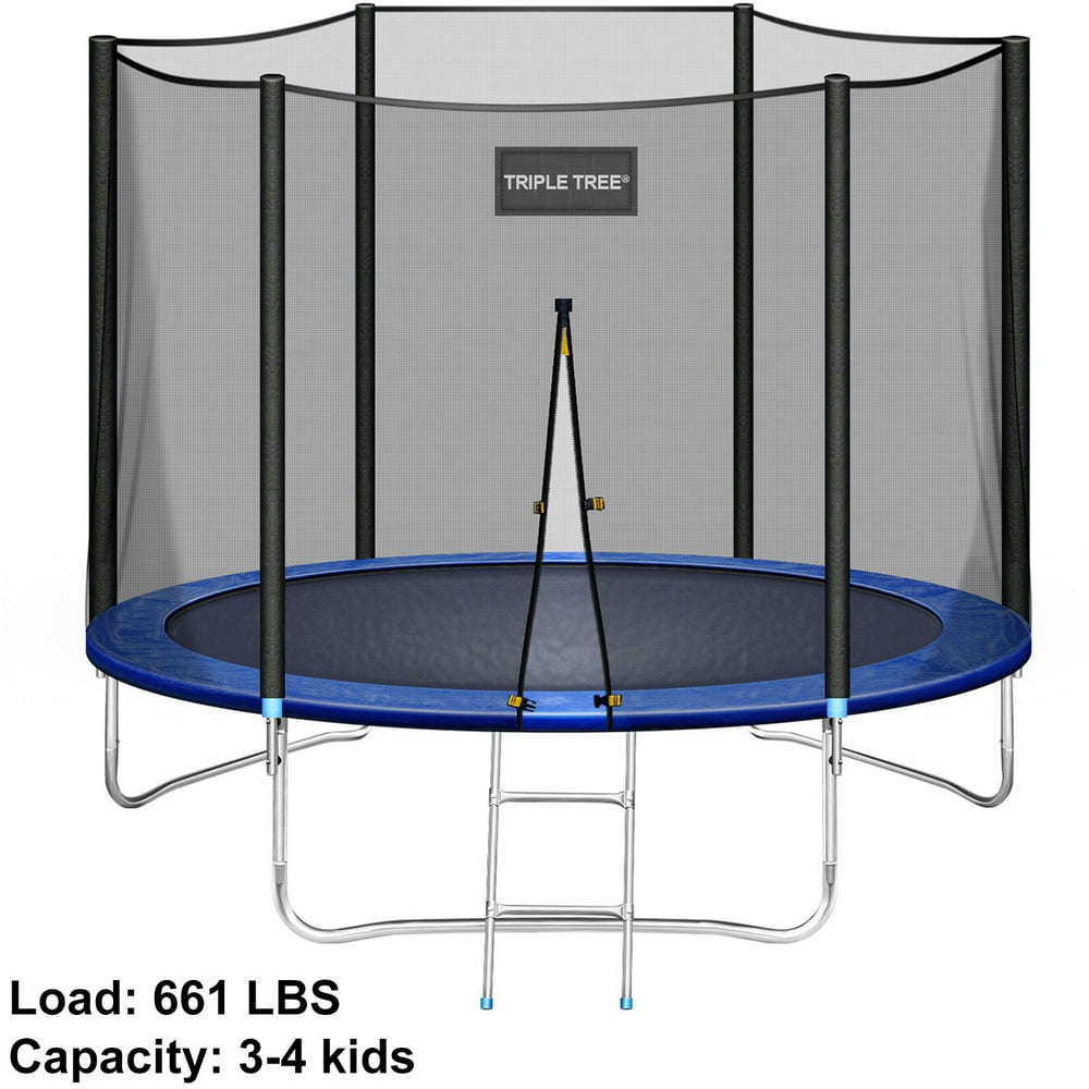 TRIPLE TREE 10 FT Trampoline with Safe Enclosure Net, 661 lbs Capacity for 34 Kids, Outdoor