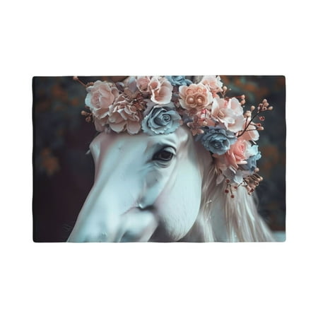 

Table Placemats Set of 6 - Flower Crown White Horse 12x18 In Faux Linen Double Heat Resistant Place Mats Cloth Indoor/Outdoor Placemats Washable Table Mats for Dining Kitchen Party