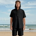 thumbnail image 2 of NAFUU Men's Hawaiian Matching Set New Mens Solid Color Linen Hooded Casual Short Sleeved Beach Shorts Two Piece Suit Fashion Beach Outfits, 2 of 9