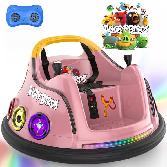 East doll 12V Bumper Car for Kids, Licensed Angry Birds Bumper Car for Boys Girls Aged 1.5-6 Years, Kid Electric Bumper Car, Bumper Car Ride on Toy, Baby Bumper Toddler Car with Remote, Pink
