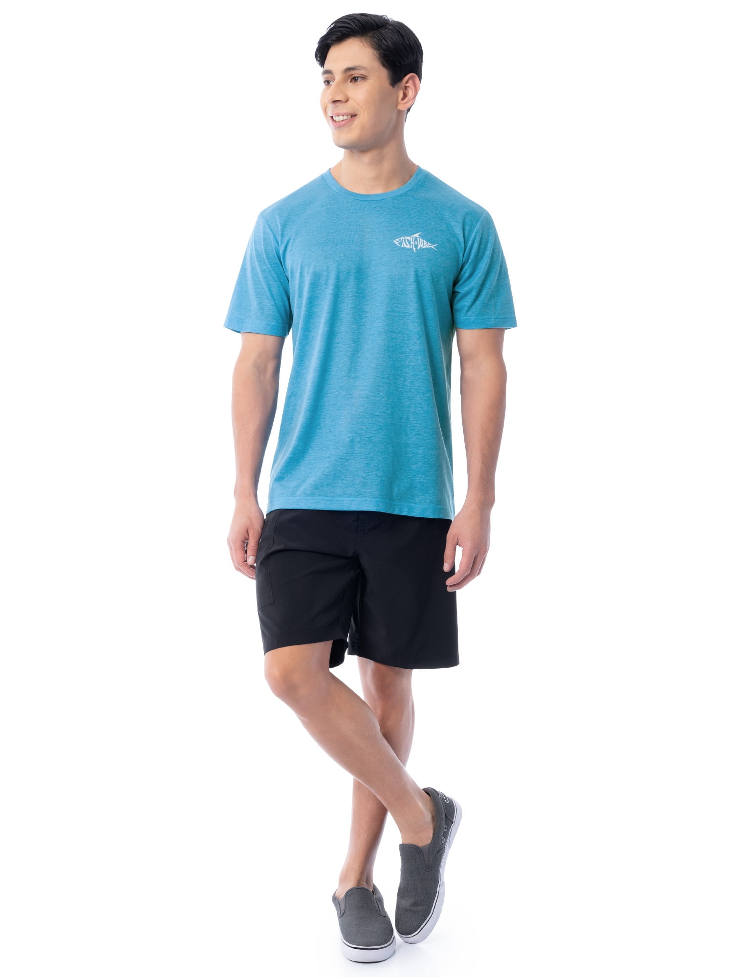 Fish N Vibe Men's Short Sleeve Fishing Performance Outdoor Graphic T-Shirt, Sea Blue, M