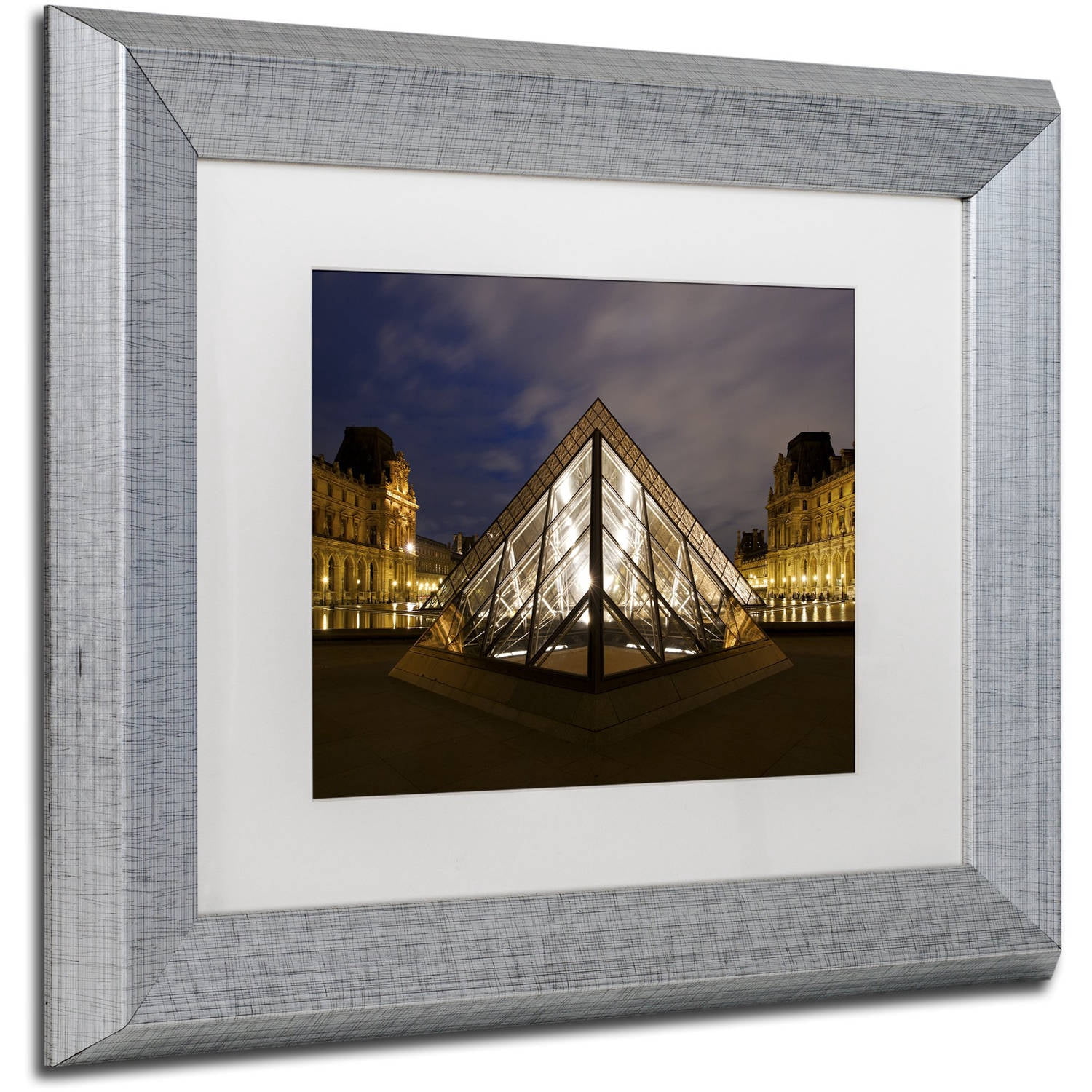 Trademark Fine Art "Louvre Pyramid" Canvas Art by Michael Blanchette Photography White Matte, Silver Frame