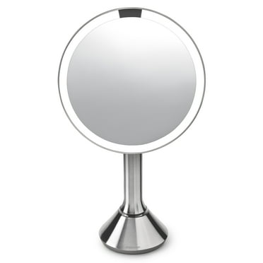 Simplehuman 8" Round Sensor Makeup Mirror with Touch-Control Dual Light Settings, 5x Magnification, Rechargeable and Cordless, Brushed Stainless Steel