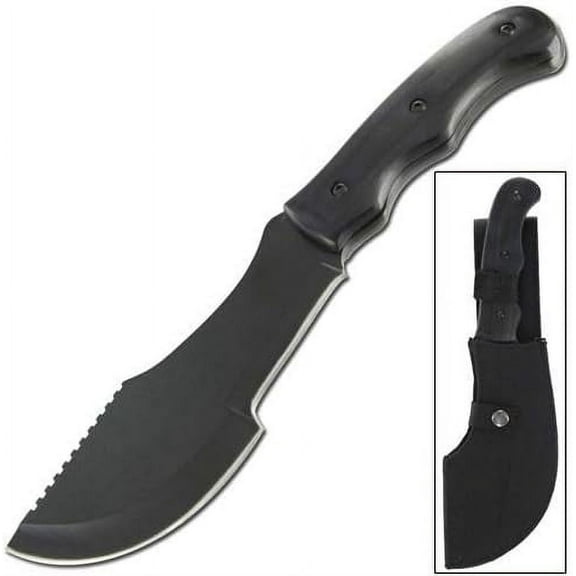 Armory Replicas The Hunted Sweeper Tracker T-3 Hunting Black - 11" Stainless Steel Stiff Nylon Sheath for Secure Storage Functions as Machete, Hatchet, Wedge, Knife, Saw, and Striker
