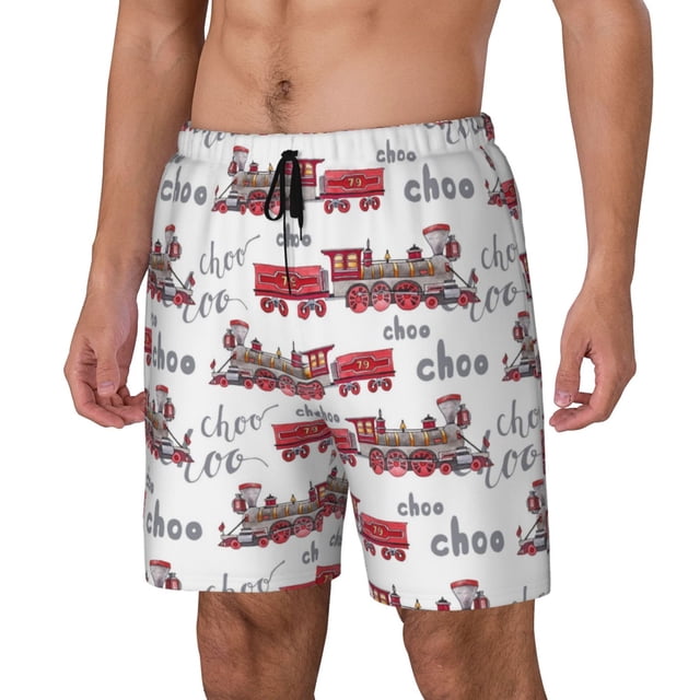 Balery Retro Train Bañador para hombre, shorts de playa de secado rápido con entrepierna y forro de compresión-XX-Large