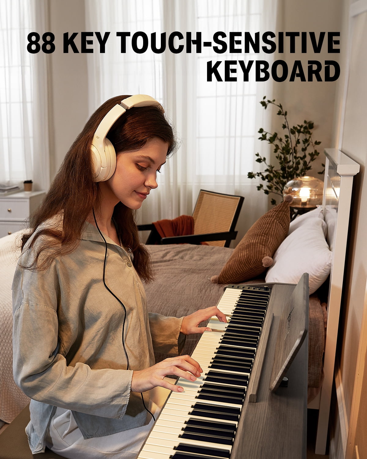 Donner 88 Key Digital Piano Keyboard for Beginner, DDP-60 Electric Piano with 88 Velocity-Sensitive Keys, 128 Voices, 83 Rhythms, 8 Reverb Effects, Include 3 Piano Style Pedals, Stand, Classic Gray