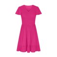 thumbnail image 4 of Penkiiy Robe Courte d'Été pour Femme à Col Rond, Décontractée, Smockée, Manches Bouffantes, Mignonne, avec Poches, P Rose Vif, 4 of 6