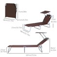 thumbnail image 2 of Brown Adjustable Outdoor Lounge Chair with Sun Shade - Patio Chaise Lounge for Beach, Garden & Camping - Metal Frame & Oxford Cloth - 73.5" x 22.8", 2 of 7