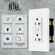 20amp GFCI Outlets Non-Tamper-Resistant,GFI Duplex Receptacles with LED Indicator, Ground Fault Circuit Interrupter with Wall Plate, ETL Listed, White, 2 Pack