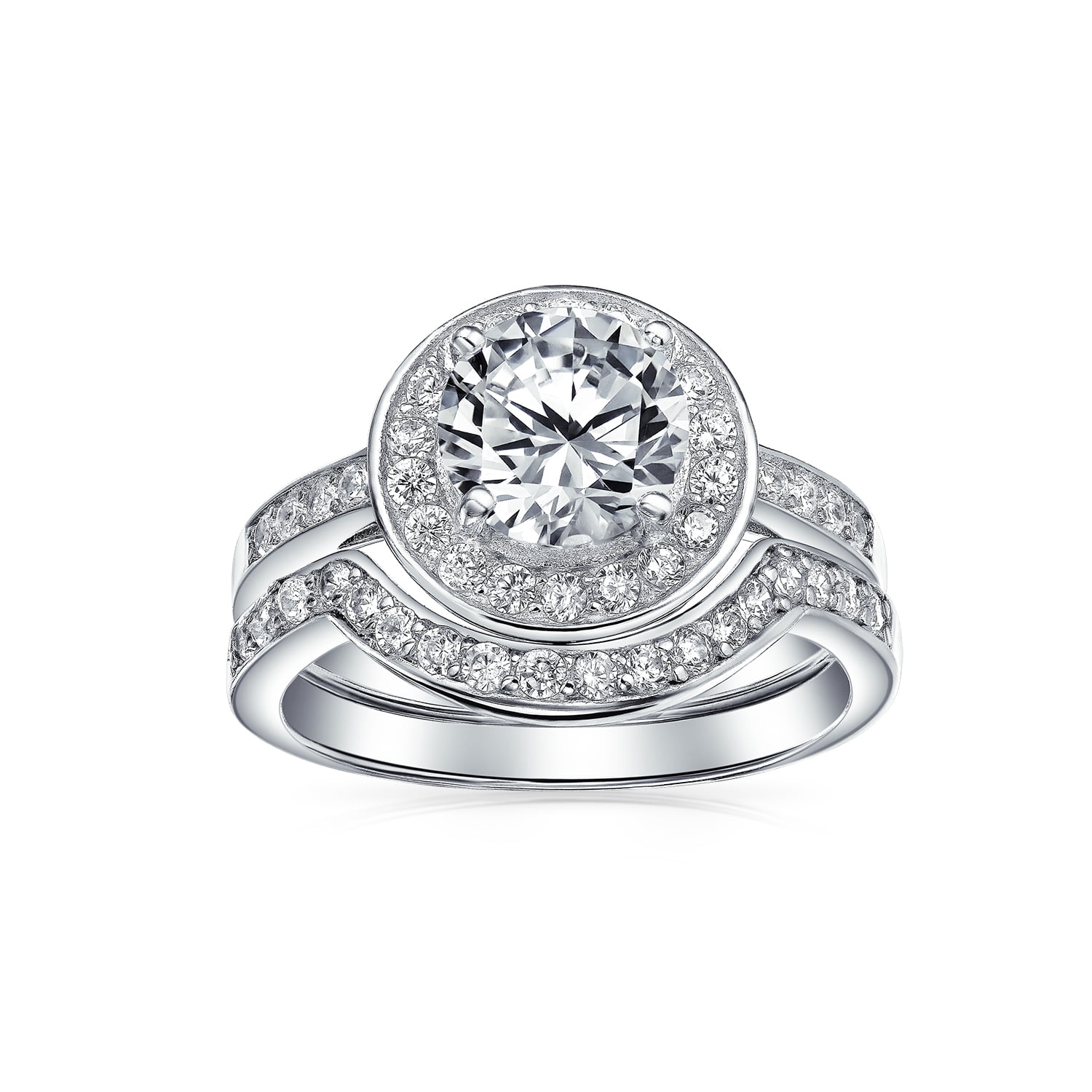 Bling Jewelry 3.5CT Round Solitaire AAA CZ Halo Pave Band Inset Guard