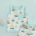 thumbnail image 4 of Little Boy Clothes Set Toddler Baby Sailboat Print Sleeveless Tank Top and Shorts 2-Piece Nautical Summer Outfit Toddler Boy Summer Clothes, 4 of 5