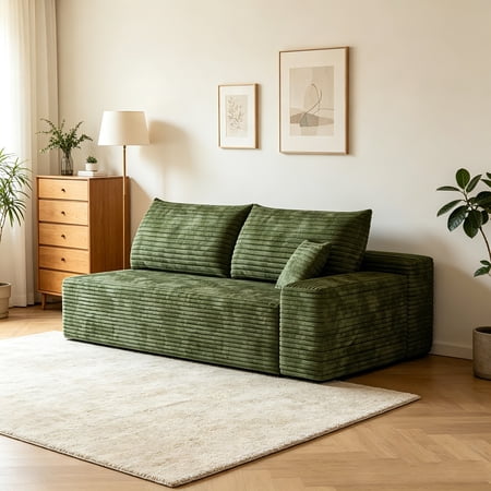 AUU Green 3-Seater Right-Facing Corduroy Modular Sectional Sofa – No Assembly Required, Plush Chaise Lounge Couch for Living Room, Apartment, or Game Room