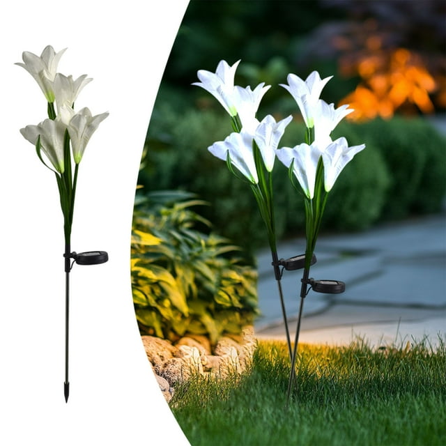 Luces de suelo de flor de lirio solar, paquete de 2 lámparas decorativas de jardín al aire libre, luces de estaca LED impermeables de 27.56 ", decoración de patio multicolor con energía solar