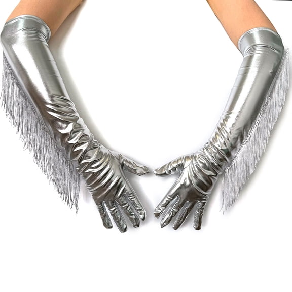 Shining Elbow Length Gloves Glossy PU Leather Armwear For Women Dance Stage Show Cosplay Cocktail Event