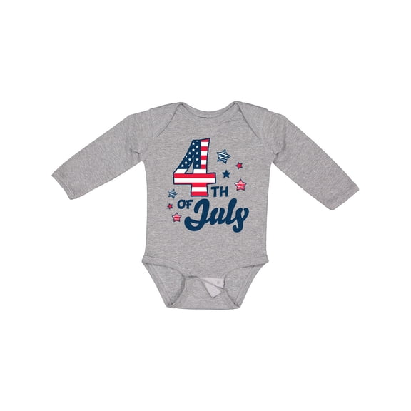 Inktastic 4th of July with Striped Stars Boys or Girls Long Sleeve Baby Bodysuit