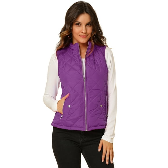 Unique Bargains Women's Stand Collar Lightweight Gilet Quilted Zip Vest