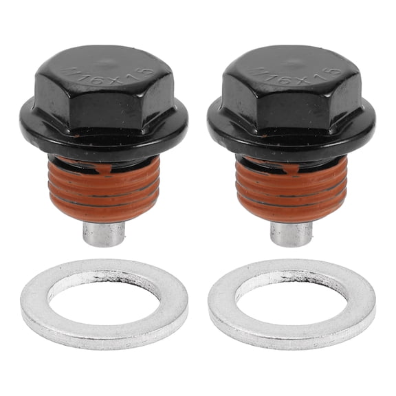 Unique Bargains Universal Oil Drain Plug Anti Leakage Oil Pan Drain Bolt Screw Thread Repair Aluminum 2 Set with Gasket Black Red Magnetic M16x1.5