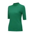 thumbnail image 5 of Women's Short Sleeve Mock Neck Sweater Soft Knit Fabric Ribbed Elbow-Length Sleeves Casual Top Green XL, 5 of 9