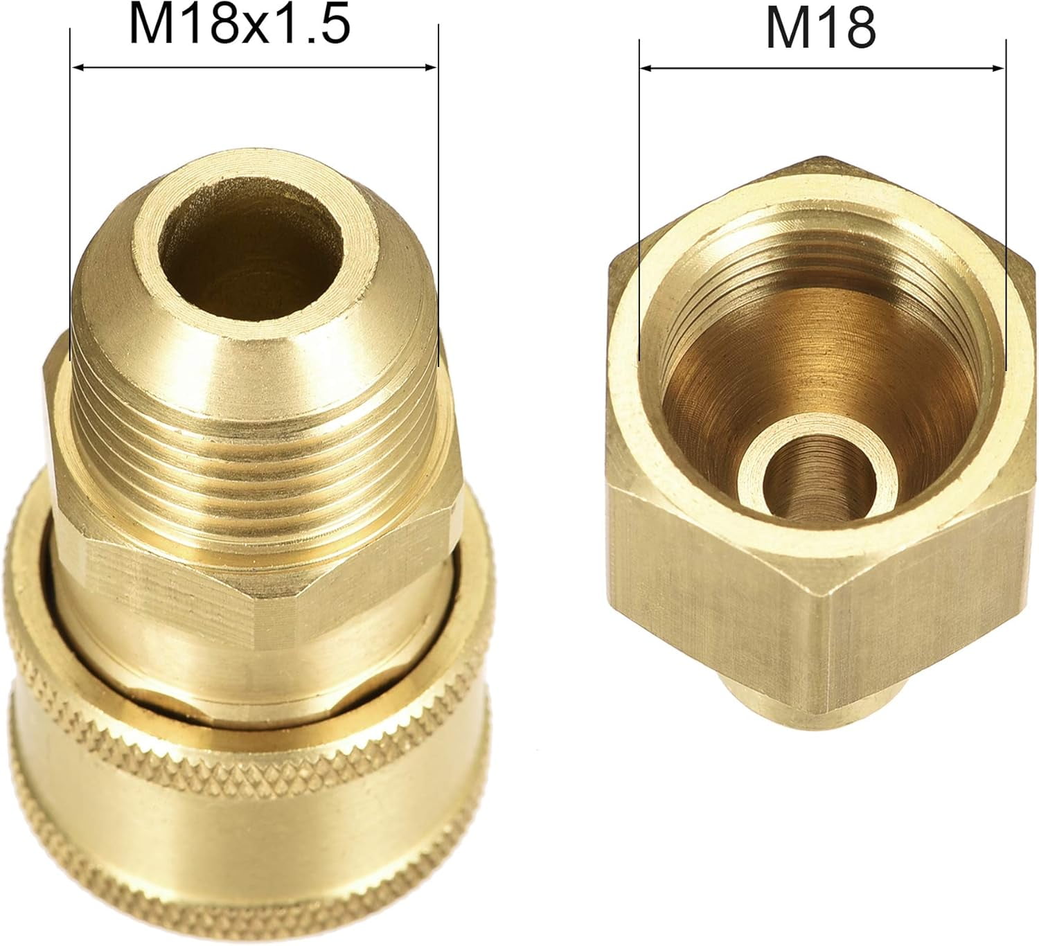 uxcell Garden Hose Brass Quick Connect Set Fittings, M18x1.5 Male & M18 Female Thread Water Hose Connectors Pressure Washer Adapter
