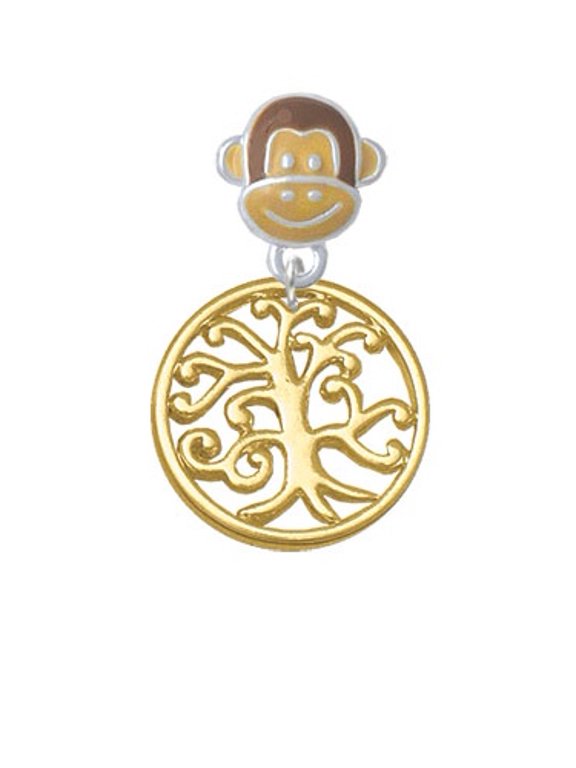Gold Tone Tree of Life Cutout - Monkey Face Charm Bead