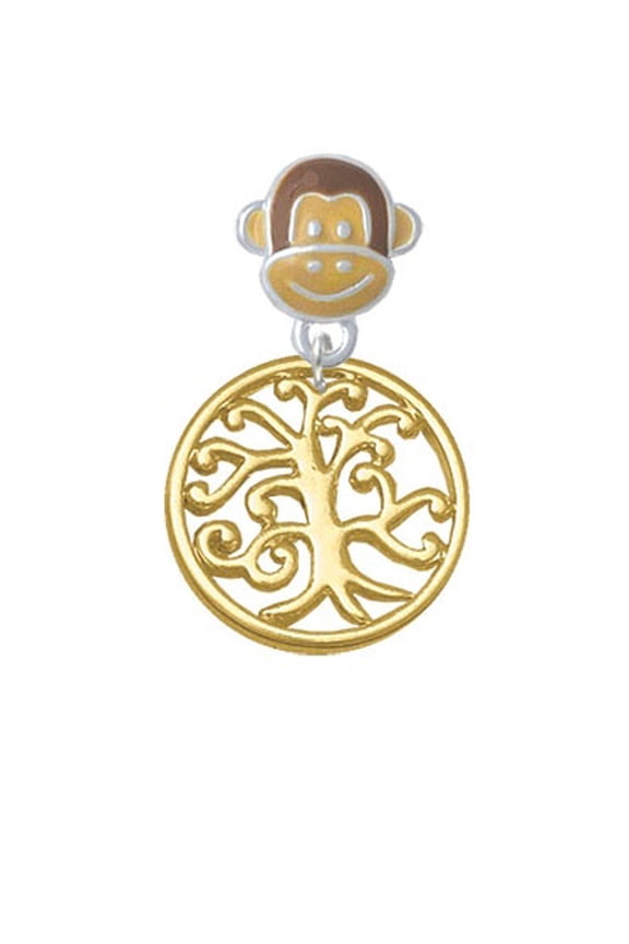 Gold Tone Tree of Life Cutout - Monkey Face Charm Bead