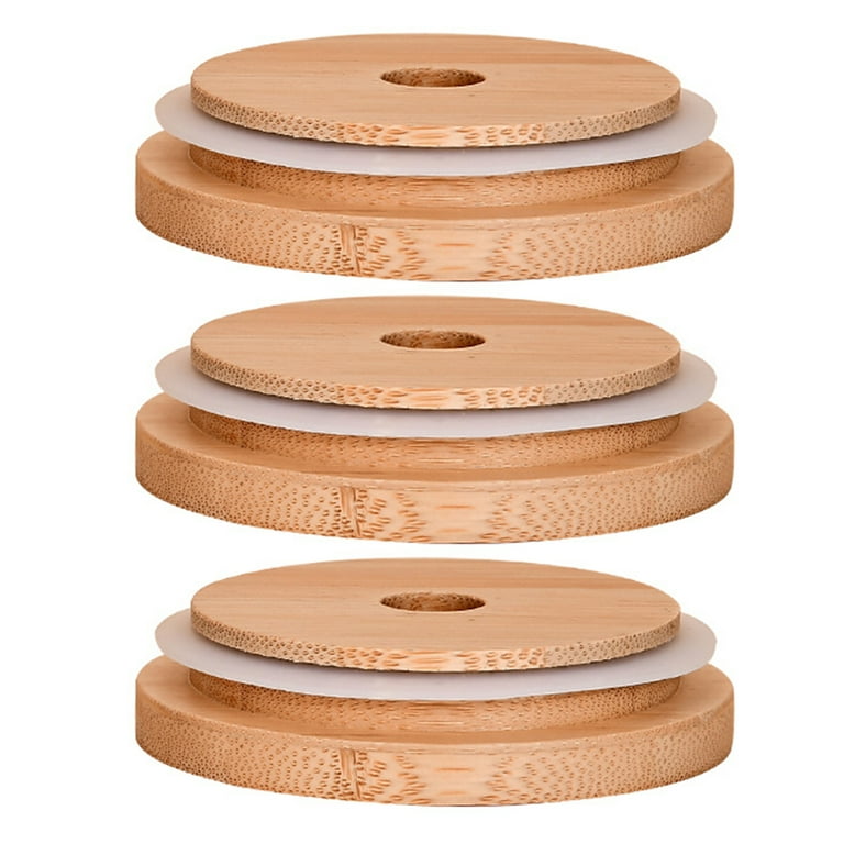 TOPOINT Bamboo Jar Lids With Straw Hole Reusable Bamboo Jar Lids