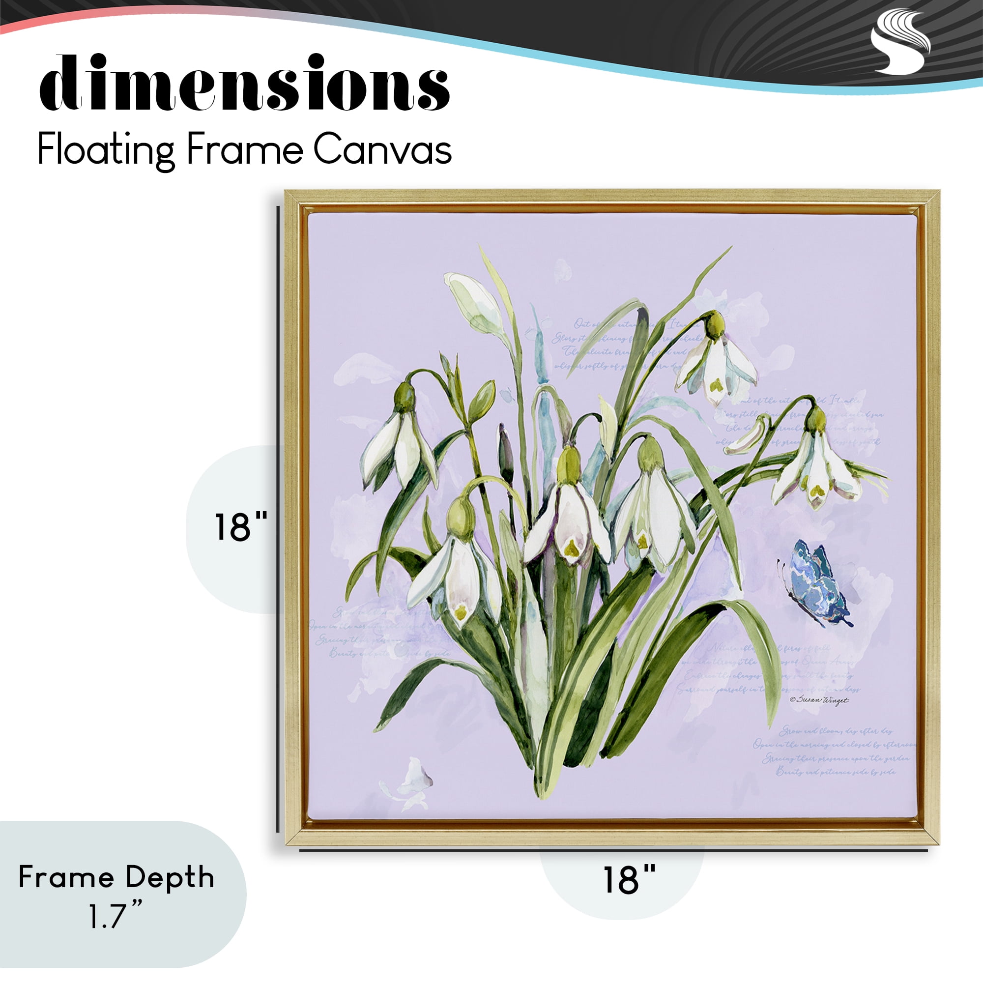 Stupell Industries Snowdrops with Vintage Writings Gold Framed Floater Canvas Wall Art, design by Susan Winget