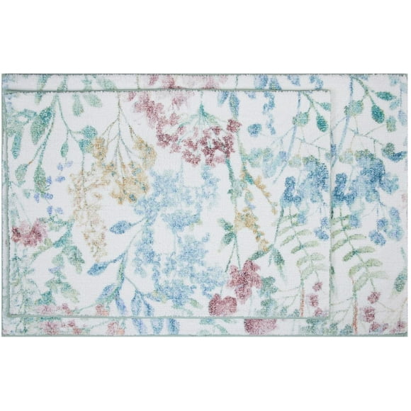 hometrends Pastel Floral Digital Print 2 Piece Bath Rug Set, 100% Polyester, 17"x24" and 20"x30"