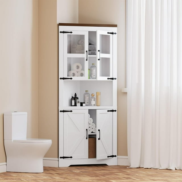 Armoire d'Angle Haute Style Ferme de 67 Pouces avec Portes de Grange et Tablettes Ajustables