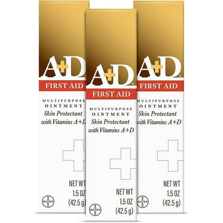 A+D First Aid Healing Ointment - Moisturizing Skin Protectant With Vitamins A & D - Repairs Scrapes, Wounds, Cracked Heels, Hands & Lips - Multipurpose Wound Ointment - 1.5 oz 3 Pack