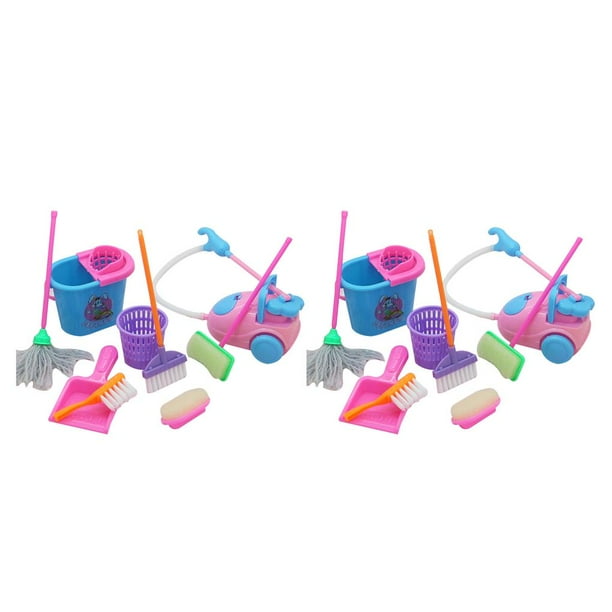 Bewildely 9 unids / set Mini juego de simulación trapeador escoba juguetes niños lindos muebles de limpieza Kit de herramientas casa juguetes limpios Color aleatorio 2piezas Bewildely CBP093706