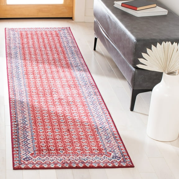 SAFAVIEH Brentwood Dory Geometric Runner Rug, Red/Ivory, 2' x 8'