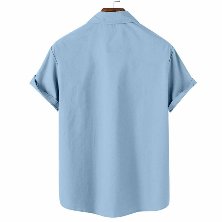 Huk Fishing Shirts For Men Men Casual Buttons Print With Pocket Turndown  Short Sleeve Shirt Blouse Untuckit Shirts,Light Blue,XL 
