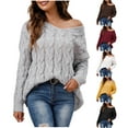 thumbnail image 2 of Utoimkio Women's Striped Sweater Pullover V Neck Long Sleeve Cable Knitted Casual Loose Lightweight Sweaters for Women, 2 of 7