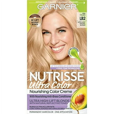 Garnier Hair Color Nutrisse .. Ultra Color Nourishing Creme, .. LB2 Ultra Light Natural .. Blonde (Pina Colada) Permanent .. Hair Dye, 1 Count .. (Packaging May Vary)