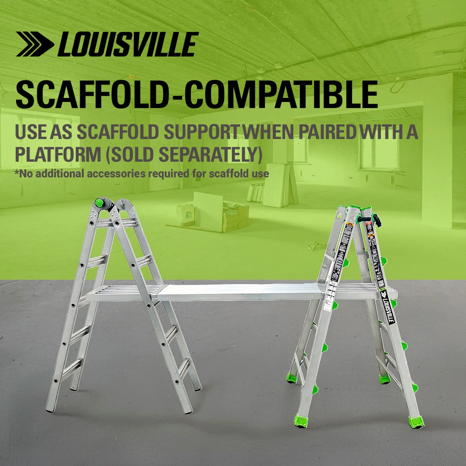 Louisville Ladder L-2099-22 Aluminum Multipurpose Ladder, 22 ft Reach, Type IA, 300 lb Load Capacity