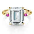 thumbnail image 2 of Gem Stone King 18K Yellow Gold Plated Silver Pink Sapphire Ring Set with Moissanite (7.48 Cttw) (Size 6), 2 of 3