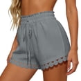 thumbnail image 4 of Sevevn Women's Summer Lace Trim Drawstring Shorts High Waist Ruffle Hem Casual Loose Shorts with Pockets Gray M, 4 of 7