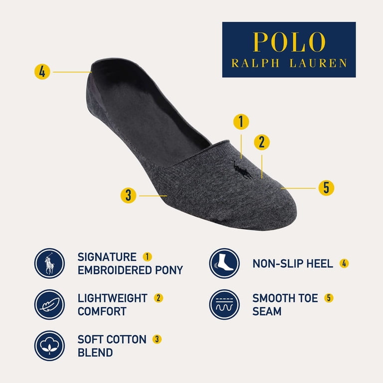 Polo Ralph Lauren Big & Tall Dress Liner Socks-3 Pair Pack-Lightweight  Cotton Comfort with Non-Slip Heel, Charcoal, Men's Shoe Size: 12-17