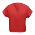 thumbnail image 4 of WEAIXIMIUNG Chemises pour Femmes T-Shirts Graphiques Lots Blouse d'Été pour Femmes Couleur Unie en Lin Ample à Manches Mi-Longues à Col en V, 4 of 5
