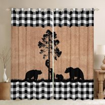 Feelyou Jungle Bear Blackout Curtains Set of 2 (52x84 Each) for Men, Woodland Wildlife Window Curtains, Rustic Farmhouse Checkered Curtains and Drapes, Black Out Curtains Decor
