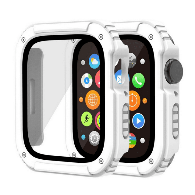 YSTINNG 2 Pack Rugged Case for Apple Watch Series 7/8 with Tempered Glass Screen Protector, Hard TPU Protective Case Shockproof Bumper A311-001