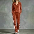 thumbnail image 2 of Tqcoqu Women's 2 Piece Velour Tracksuit,V Neck Hooded Long Sleeve Top & Wide Leg Pants with Side Stripe,Casual Loungewear Plus Size Outfit Set,Orange Women's S-XXL, 2 of 6
