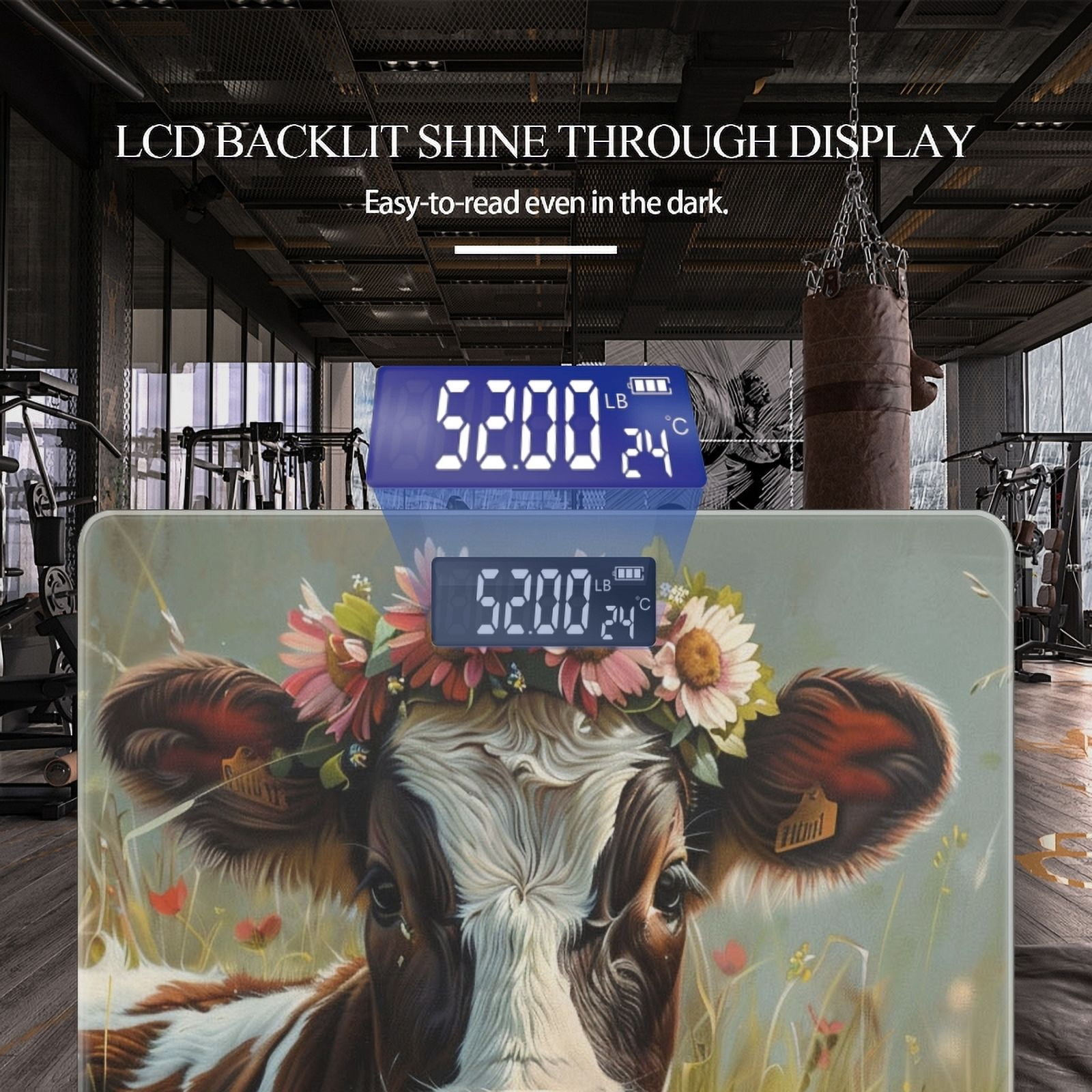 High Precision Body Weight Scale Smart Bathroom Scales with Large LCD Display(400lbs),Decorative for Bedroom-Cute Brown And White Cow With Pink Spots