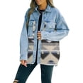 thumbnail image 1 of HSHDLDF Women's Aztec Denim Jacket Distressed Lapel Long Sleeve Vintage Button Down Denim Jacket Shacket, 1 of 7