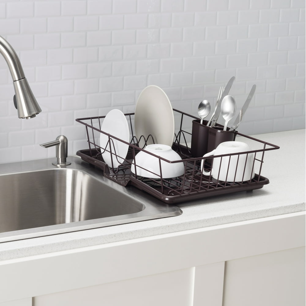 3 Piece RustResistant Vinyl Dish Drainer with SelfDraining Drip Tray