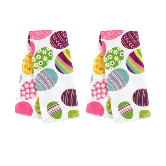 Easter Microfiber Kitchen Bathroom Hand Towel Set Easter Eggs Happy Easter Spring Decor Towels - Each Sold As a Set of 2 Multicolor Easter Eggs