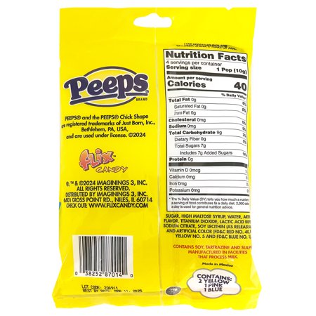 FLIX CANDY EASTER PEEPS LOLLIPOP RINGS, 4 COUNT, MARSHMALLOW, PARTY FAVORS, 1.41OZ