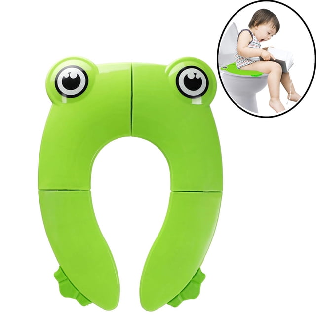 Asiento de inodoro para niños, asiento de inodoro plegable para llevar, asiento de inodoro portátil de viaje, orinal para niños pequeños con bolsa de almacenamiento y fundas para inodoro (verde)