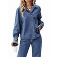 thumbnail image 2 of Women Denim Shirt Long Sleeve Jean Shirt Long Sleeve Regular Fit Casual Button Down Shirts Blue S, 2 of 8
